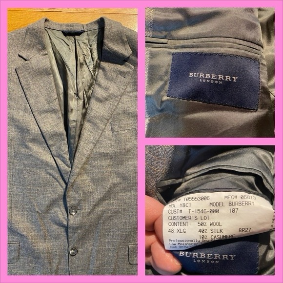 Burberry London Men's‎ Gray Check Wool Silk Cashmere Sport Coat Blazer 42 XLG